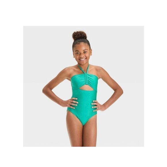 Art  Class Girls' Shining Bright Solid One Piece Swimsuit size 8 - Picture 1 of 6